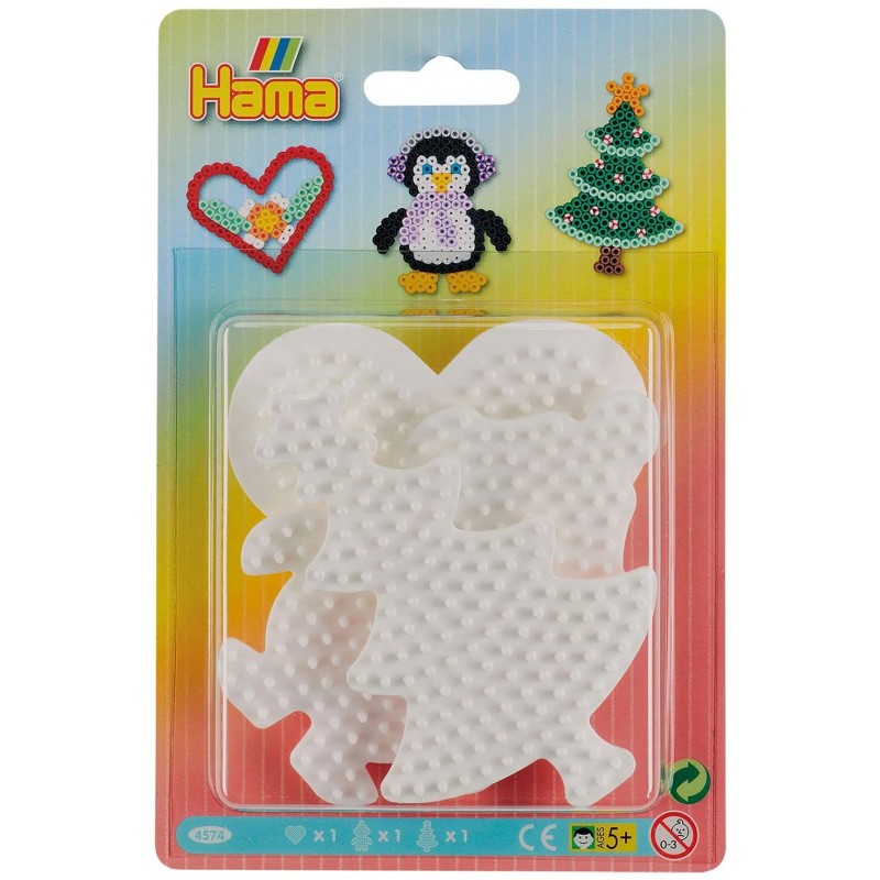 Hama - Perles - 4574 - Taille Midi - Blister de 3 plaques coeur pingouin et sapin