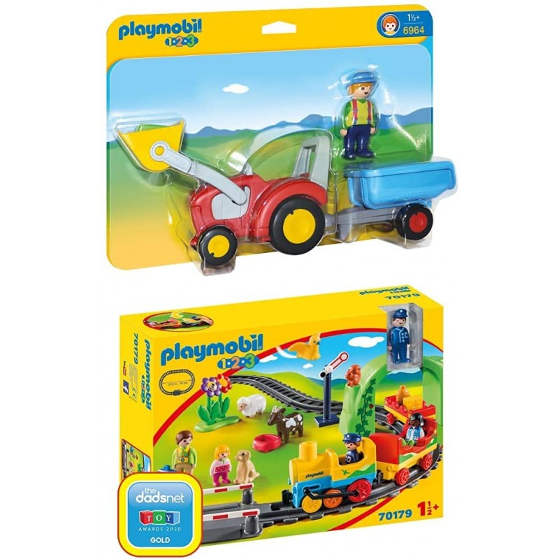 Playmobil - 6964 - 1.2.3 - Fermier avec tracteur et remorque