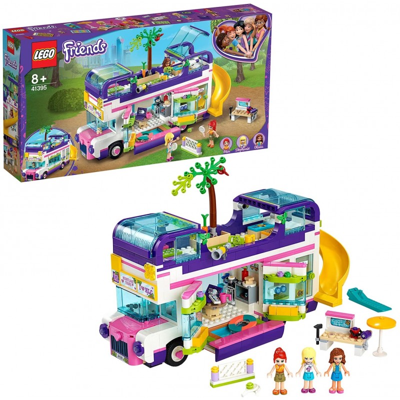LEGO Friends 41395 Le Bus de l’Amitié avec Maison de Poupée, Jouet avec Piscine et Toboggan, pour Enfant 8 Ans et