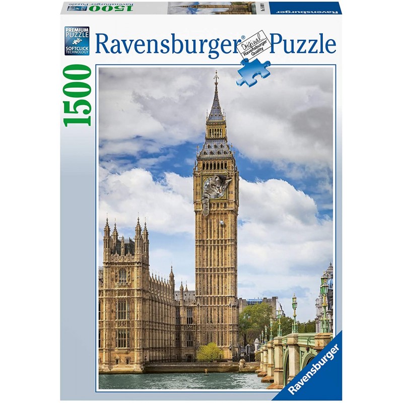 Ravensburger - Puzzle 1500 pièces - Drôle de chat sur Big Ben