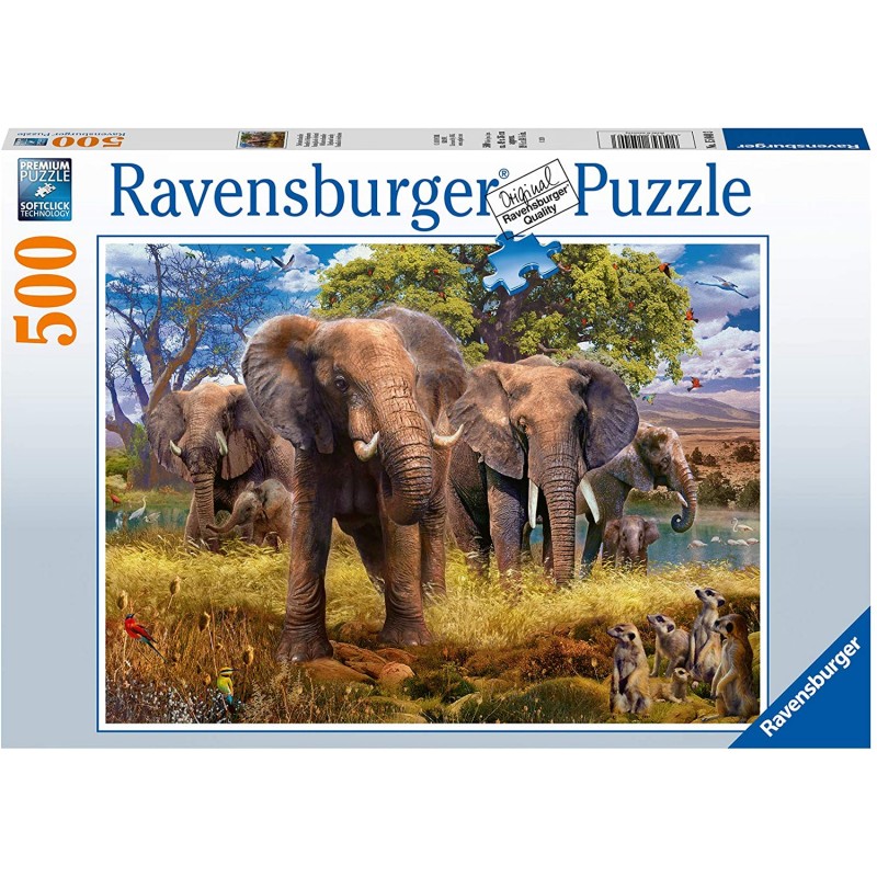 Ravensburger- Puzzle 500 pièces-Famille d'éléphants Adulte, 4005556150403, Multicolore