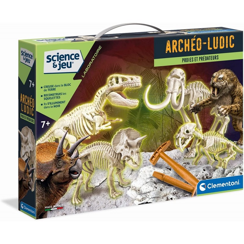 Clementoni Science Et Jeu – Fouille Archéologique T-Rex Et Tricératops - Squelettes Phosphorescents, à Partir De 7 Ans