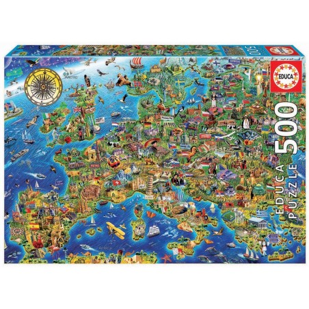 Educa - Puzzle 500 pièces - La folle carte d'Europe