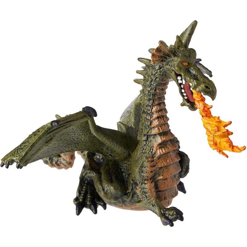 Papo - Figurine - 39025 - Le monde enchanté - Dragon ailé vert avec flamme