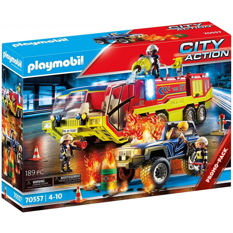 Playmobil - 70557 - City Action - Camion de pompiers et véhicule enflammé