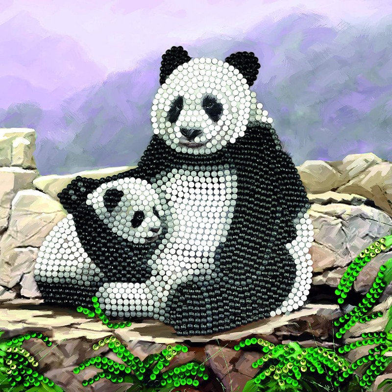 OZ - Loisirs créatifs - Crystal Art - Kit carte broderie diamant 18x18cm Pandas