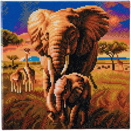 OZ - Loisirs créatifs - Crystal Art - Tableau à diamanter - Elephants