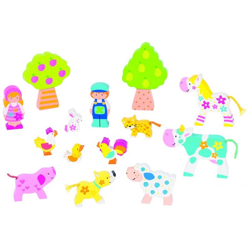 Goki - Figurines en bois - Animaux de la ferme et Susibelle