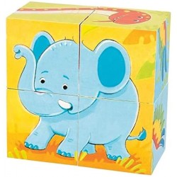 Goki - Cubes puzzle en bois - 4 cubes animaux