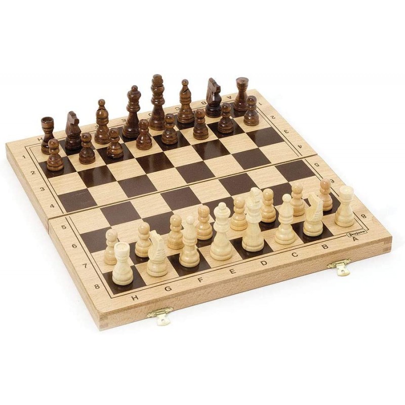 Jeujura - 8132- Jeux de Société-Jeu d'Echecs - Coffret Pliant en Bois