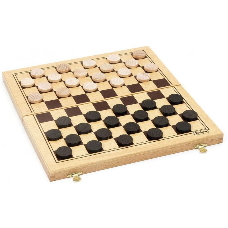 Jeujura - 8131- Jeux de Société-Jeu de Dames - Coffret Pliant en Bois