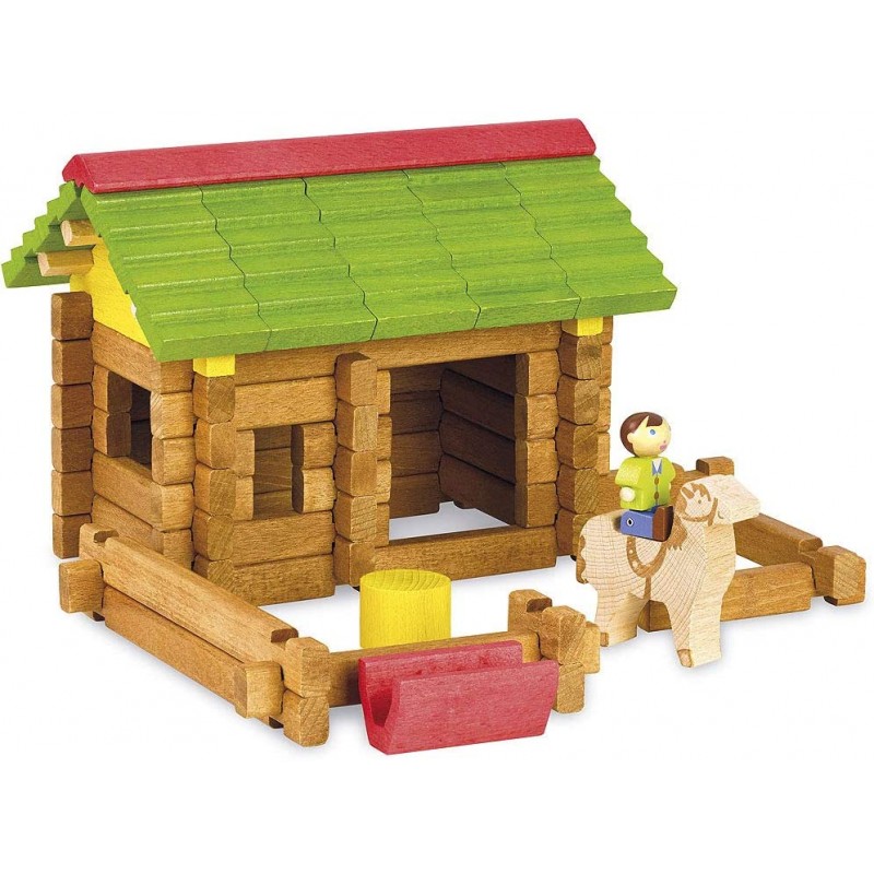 Jeujura - 8230- Jeux de Société-Mon Premier Chalet en Bois - 64 Pieces en Bois