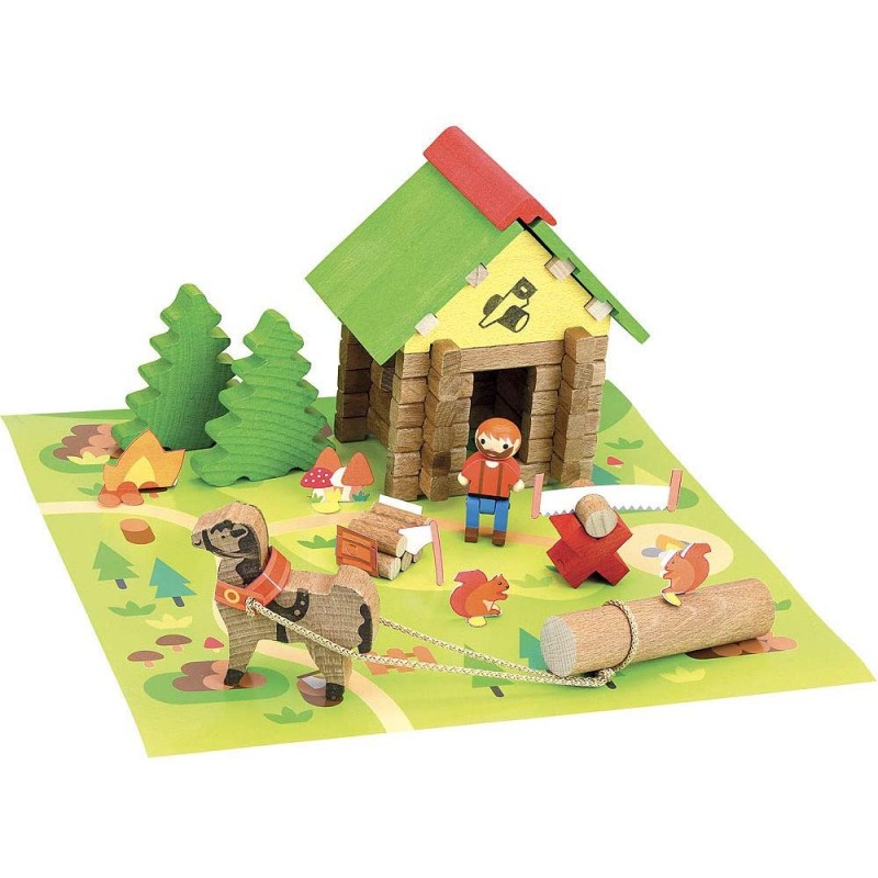 Jeujura-8226-MAISON du BUCHERON-50 Pieces Jeu de Construction en Bois, 8226