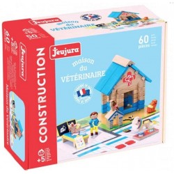 Jeujura Maison du Vétérinaire-60 pièces Bois Naturel et teinté-Un Tapis Nombreux Accessoires-Jeu de