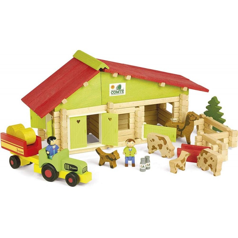 Jeujura - 8053- Jeux de Construction-Ferme avec Tracteur et Animaux - 140 Pieces