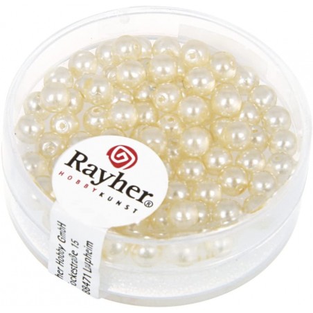 Rayher - Boîte de 85 perles de cire en verre - Renaissance - Ivoire - 4 mm