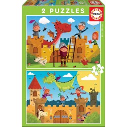 Educa - Puzzle 2x48 pièces - Dragons et chevaliers