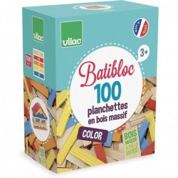 Vilac - Jeu de construction en bois - Batibloc color - 100 planchettes en bois colorées