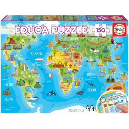 Educa - Puzzle 150 pièces - Mappemonde des monuments