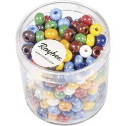 Rayher - Boîte de perles en verre - Opaques à grand trou - 5,4 mm - Couleurs assorties - 55 grammes