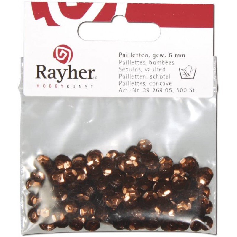 Rayher - Blister de 500 paillettes bombées percées sequin - Marron - 6 mm