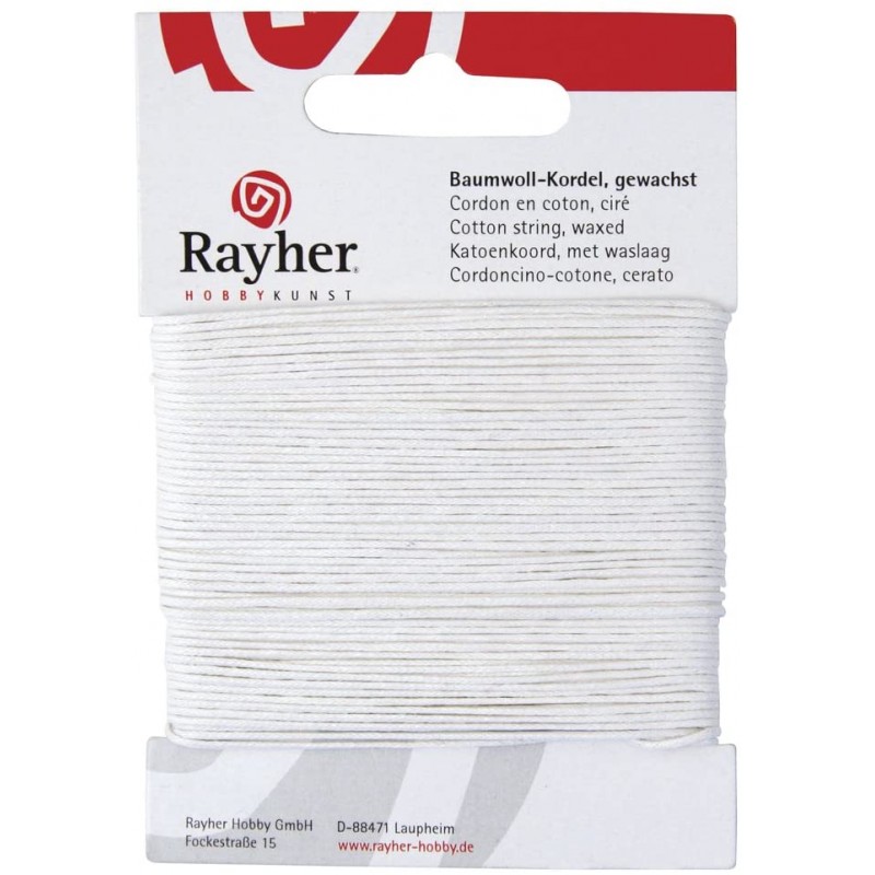 Rayher - Carte de fil coton ciré pour bijoux - Blanc - 1 mm x 20 mètres