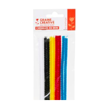 Graine créative - Sachet de 10 brins de fil chenille 6mm - Multicolore - 30 cm