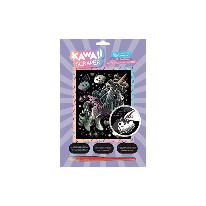 OZ - Loisirs créatifs - Scraper Holographique Kawaii 20 x 25 cm - Licorne rêveuse