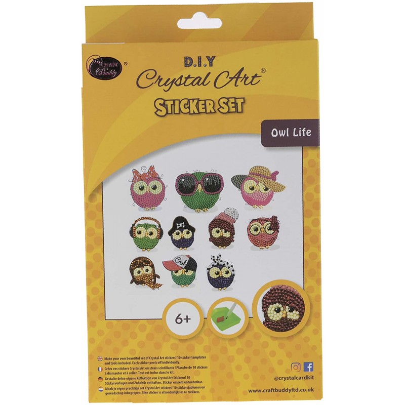 OZ - Loisirs créatifs - Crystal Art - Kit 10 stickers broderie diamant Chouettes divas