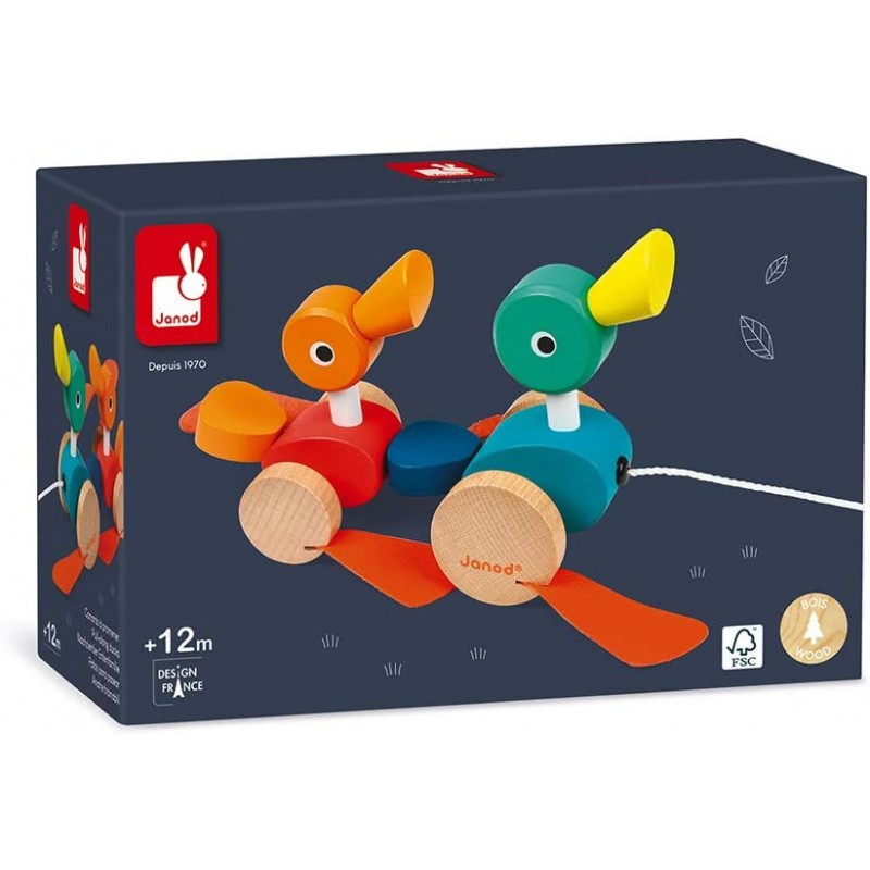 Janod - Canards à Promener en Bois Zigolos - Jouet d'Eveil à Tirer Certifié FSC - Dès 1 An, J08211
