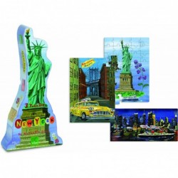 Vilac - Puzzle en bois - 3 puzzles New York par Nathalie Lété - Boîte Statue de la Liberté