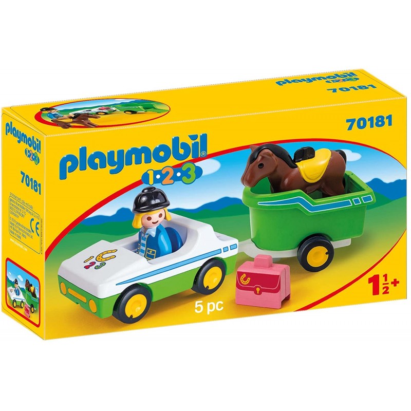 Playmobil - 70181 - 1.2.3 - Cavalière avec voiture et remorque