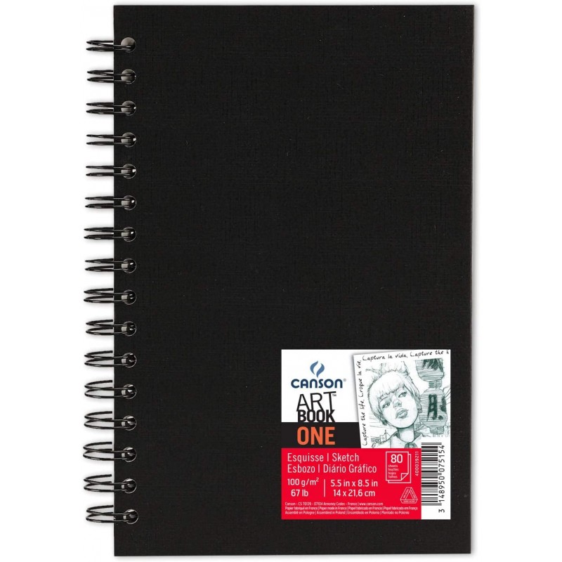 Canson - Beaux arts - Carnet Art Book noir à spirales - 80 feuilles croquis - A5 - 100 g/m2