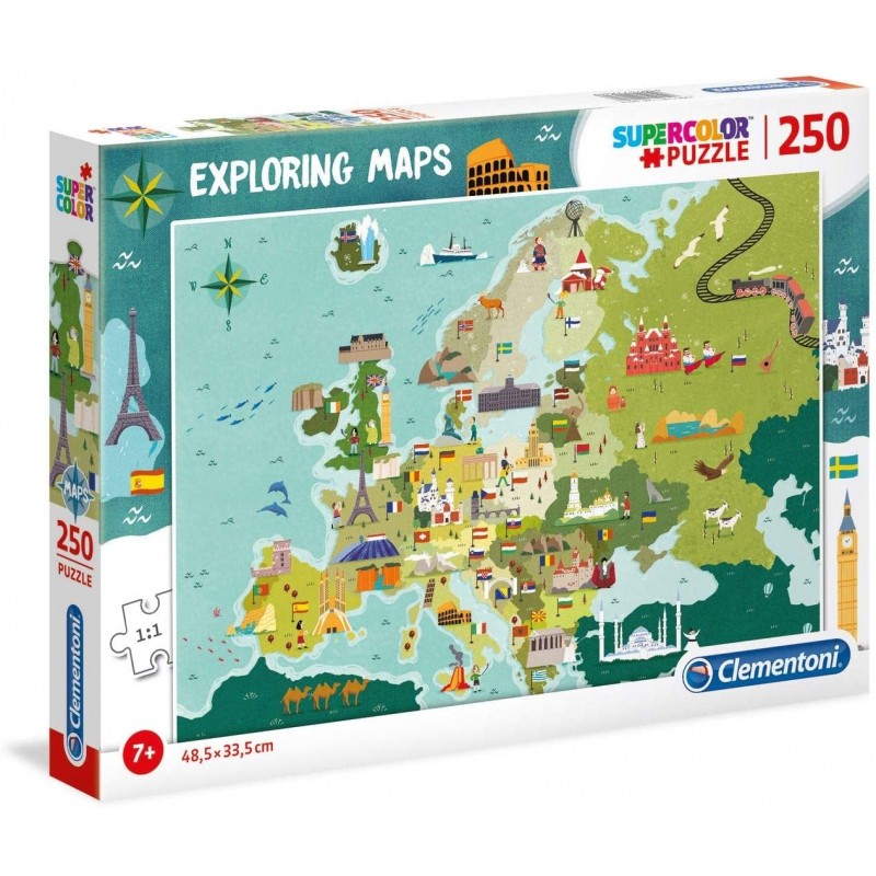 Clementoni - Puzzle 250 pièces - Carte d'Europe - Drapeaux