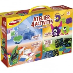 JOUSTRA - Atelier 4 Activités - Un coffret créatif avec des Bougies, Pompons, Mosaïques et Cartes à