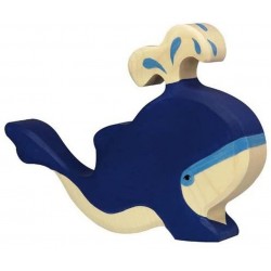 Holztiger - Figurine animal en bois - Baleine bleue avec fontaine