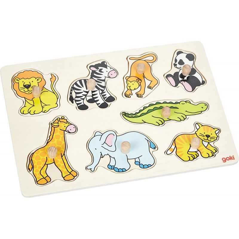 Goki - Puzzle premier âge - Encastrement en bois - Les animaux du zoo