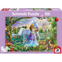 Schmidt - Puzzle 150 pièces - Princesse et licorne devant le château