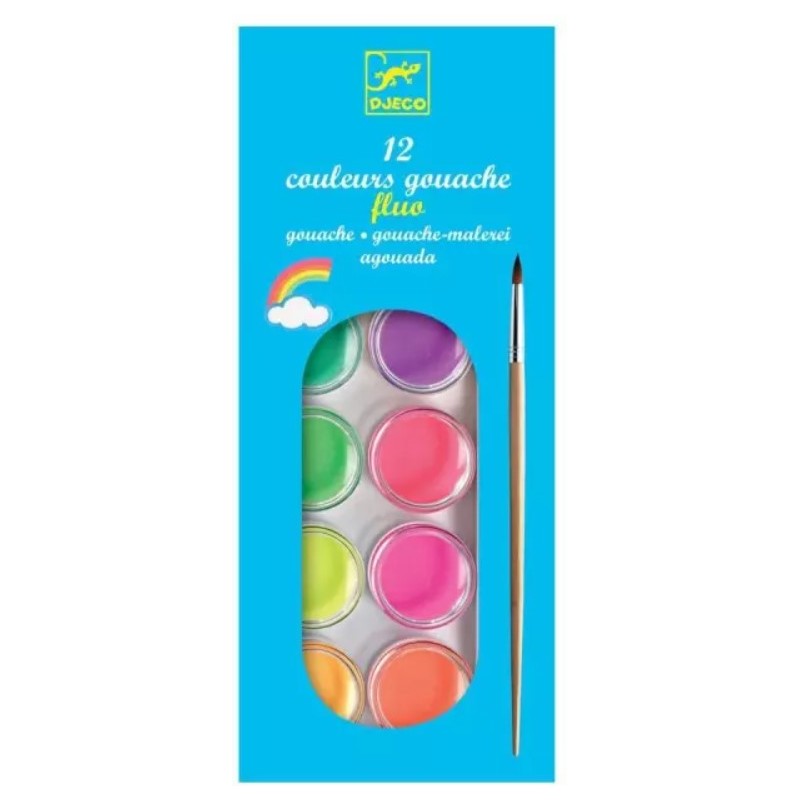 Djeco - DJ09759 - Peinture - 12 pastilles de gouache fluo