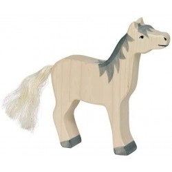 Holztiger - Figurine animal en bois - Cheval tête haute crinière grise